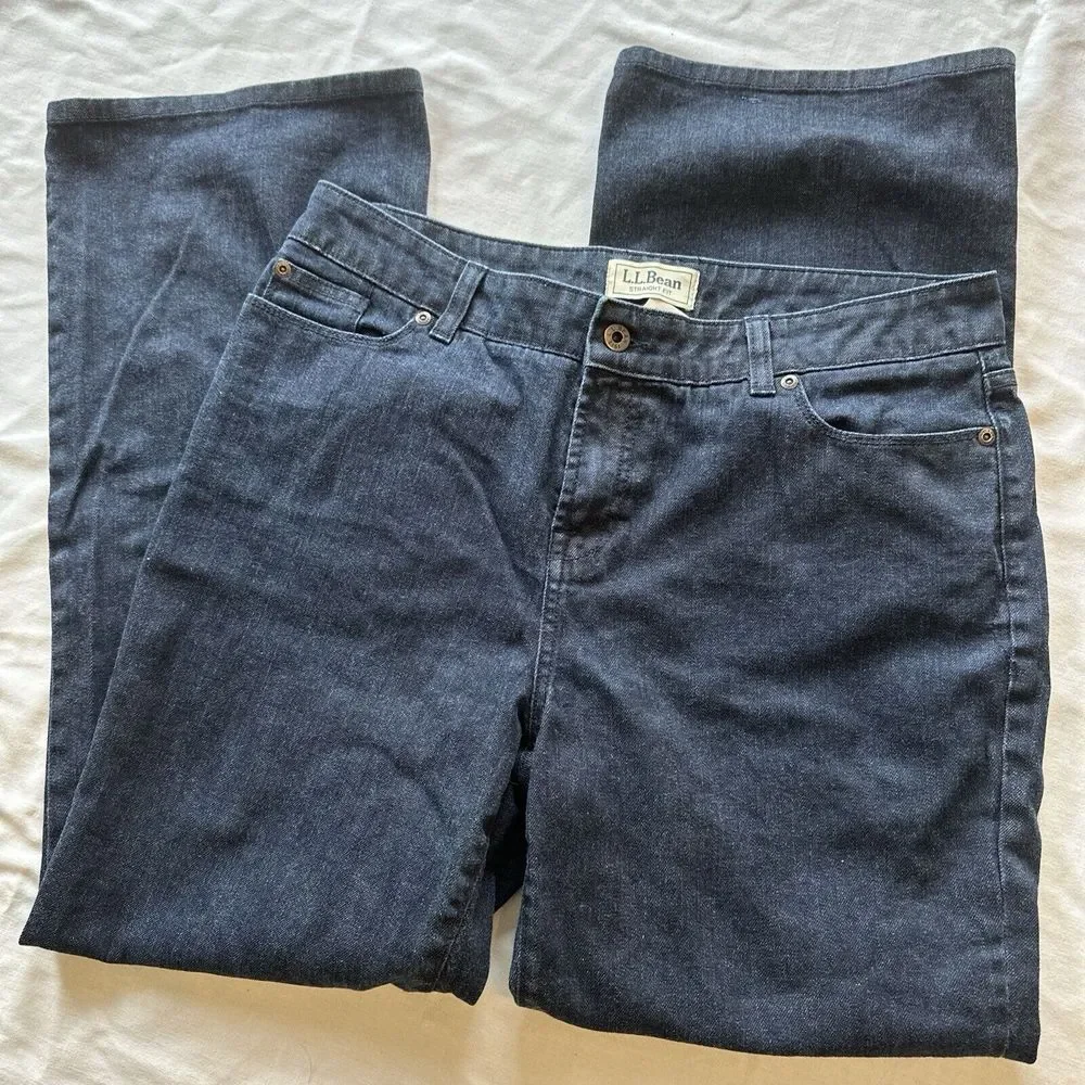 L.L. Bean Women's 14 Jeans Straight Fit Dark Wash Denim Flap‎ Pockets